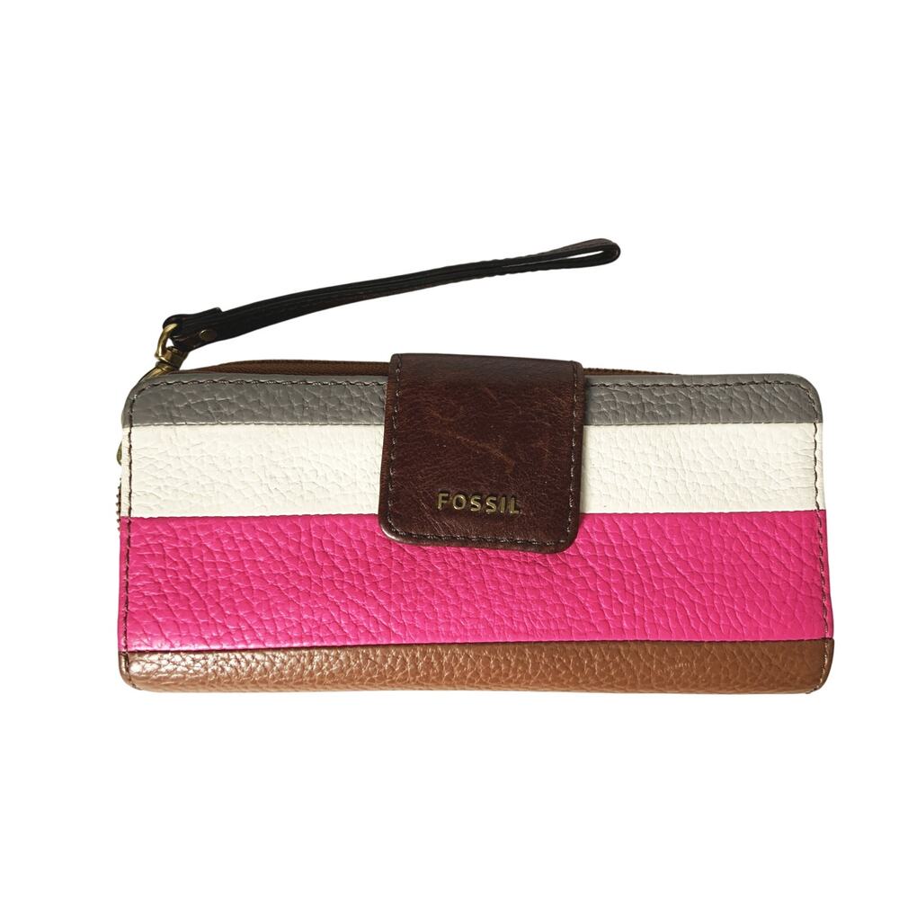 Fossil Pink Brown Multi Color Stripe Leather Wall… - image 1